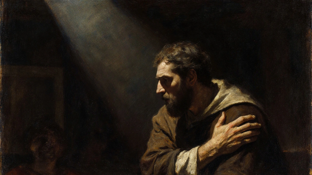 Rembrandt’s poignant scene of a father embracing his prodigal son in soft, shadowed light.