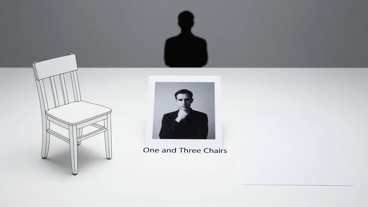 Chair, photo, and blank paper arranged for conceptual exploration.