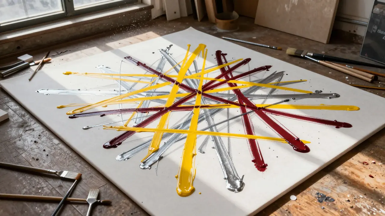 Floor canvas with dripping paint trails