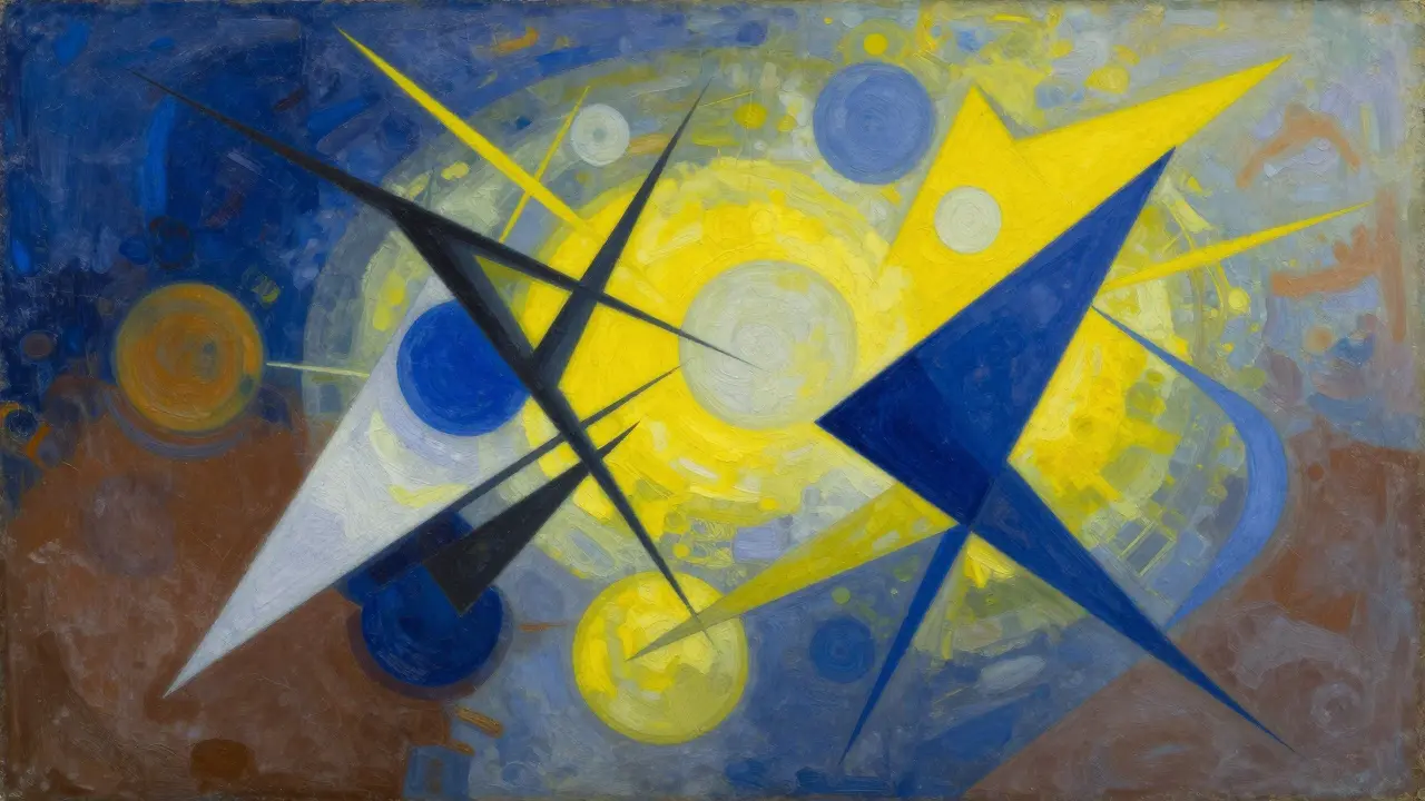 Abstract composition of blue and yellow shapes evoking spiritual emotion