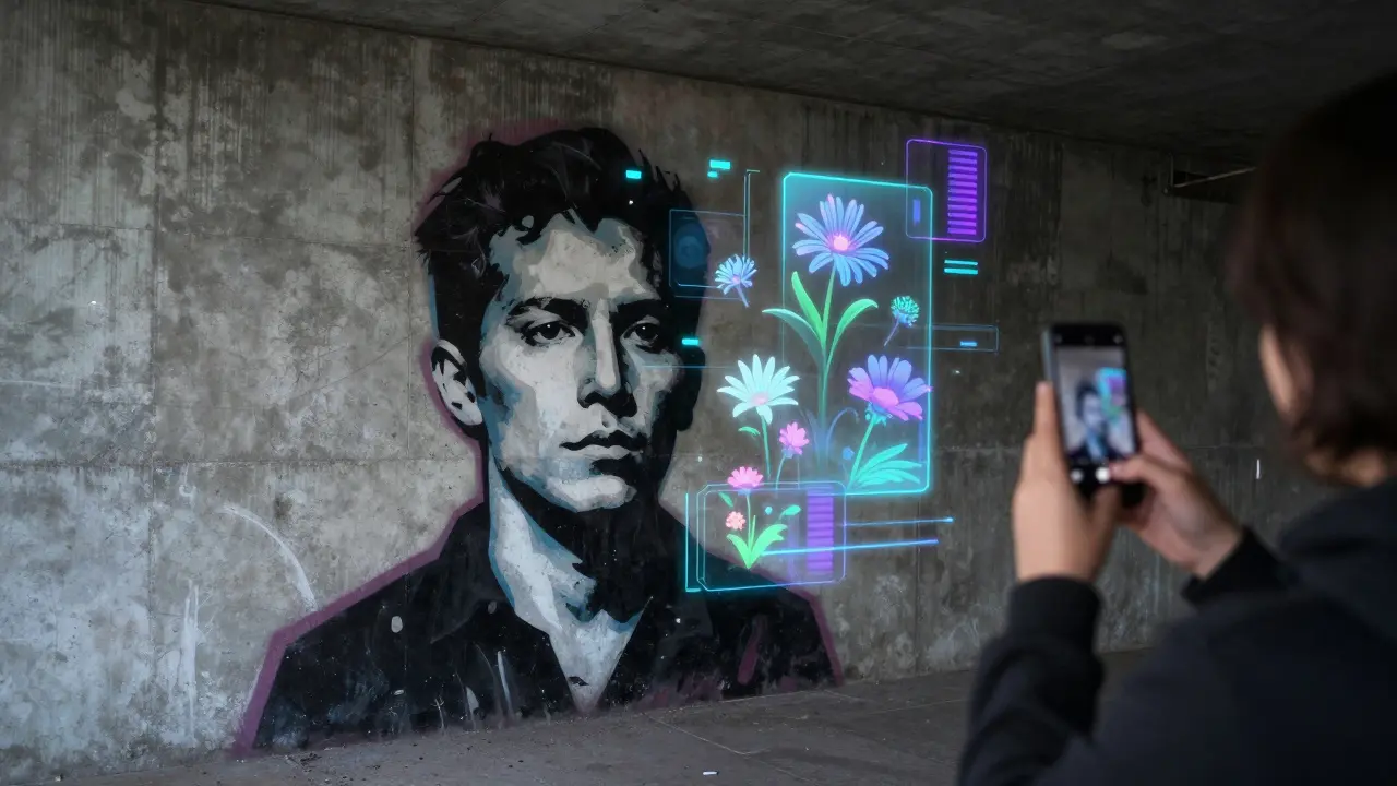Street art enhanced with glowing augmented reality animations