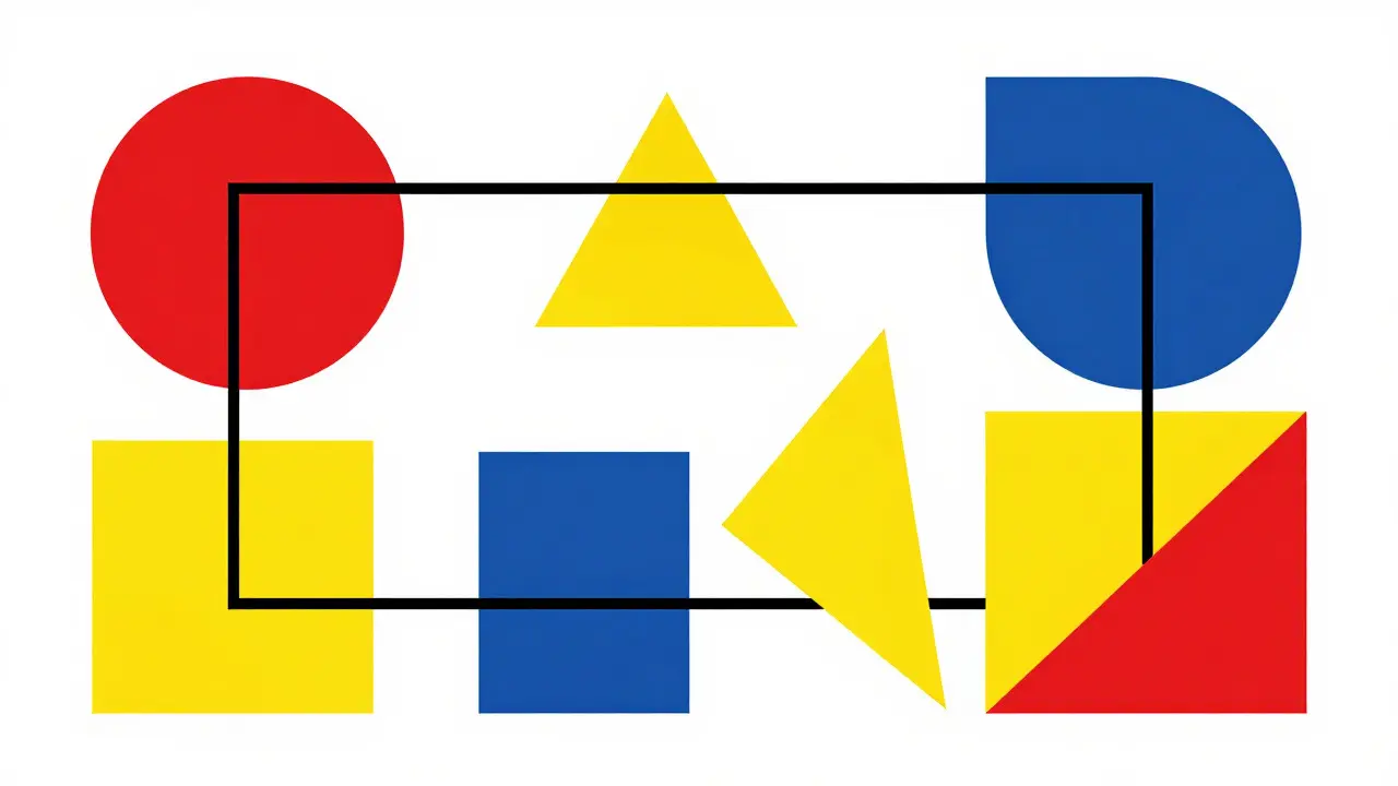 Abstract geometric shapes in primary colors representing Bauhaus