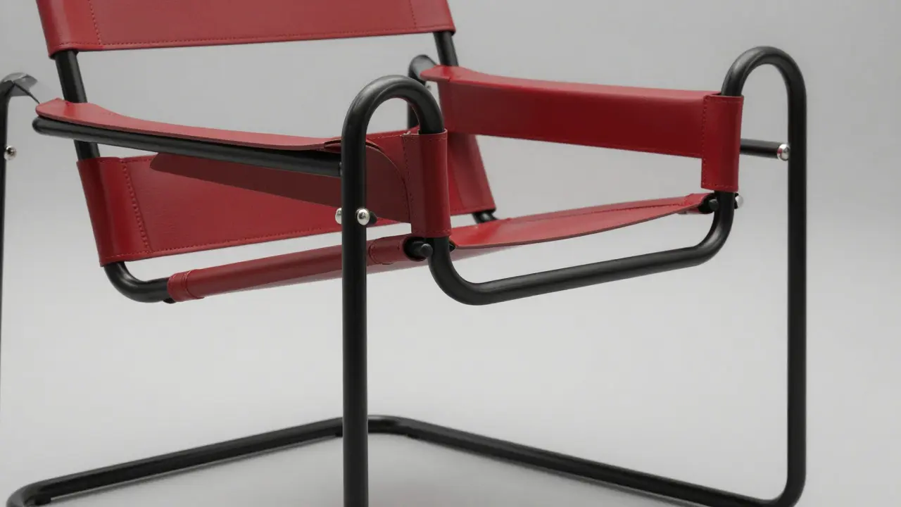 Marcel Breuer's tubular steel Wassily Chair with red leather