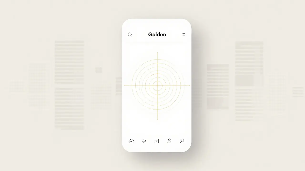 Smartphone UI design overlaid with golden ratio grids showing visual hierarchy