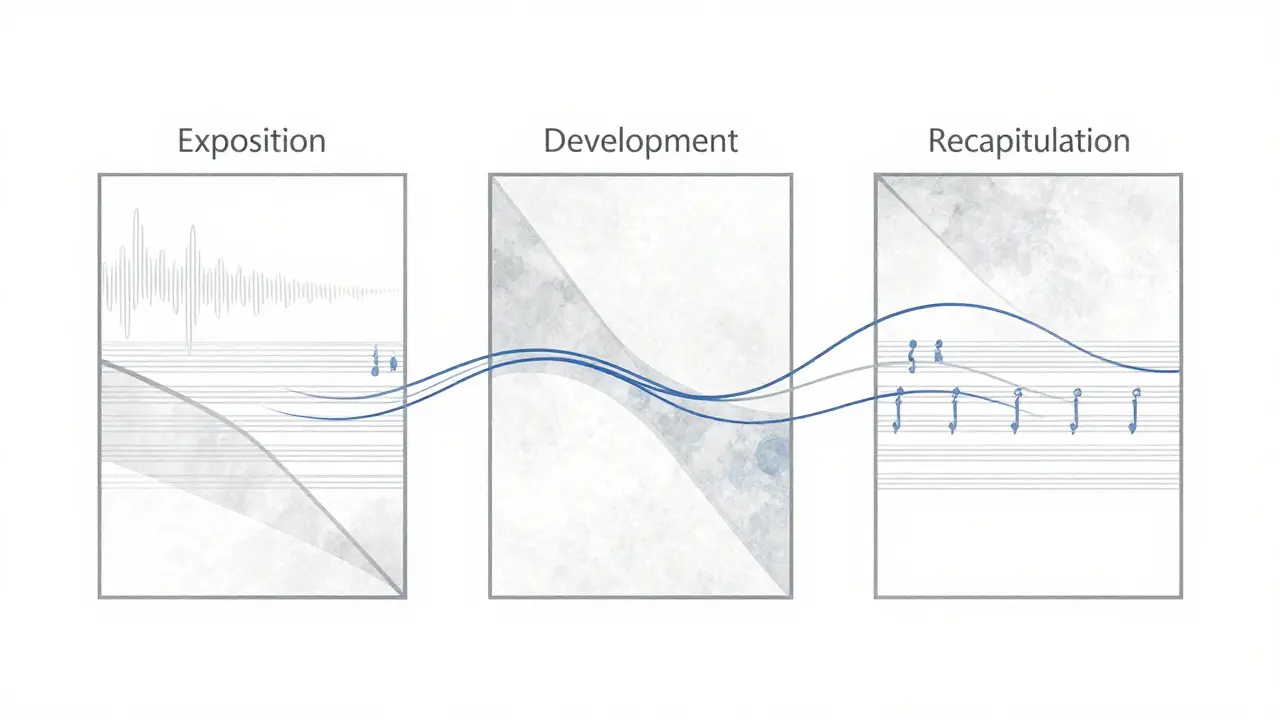 Abstract architectural diagram illustrating the three sections of sonata form